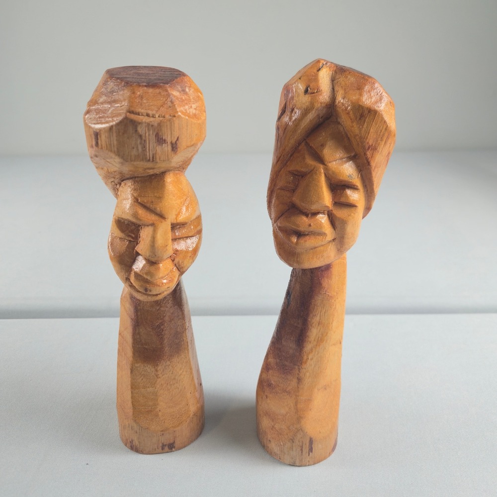 Hand Carved Wooden‎ Tribal Bust Sculpture Pair African Style Art Folk Art Decor